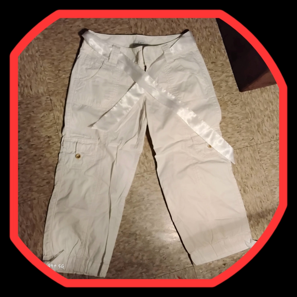 Express White Cargo Pants with Satin Belt
